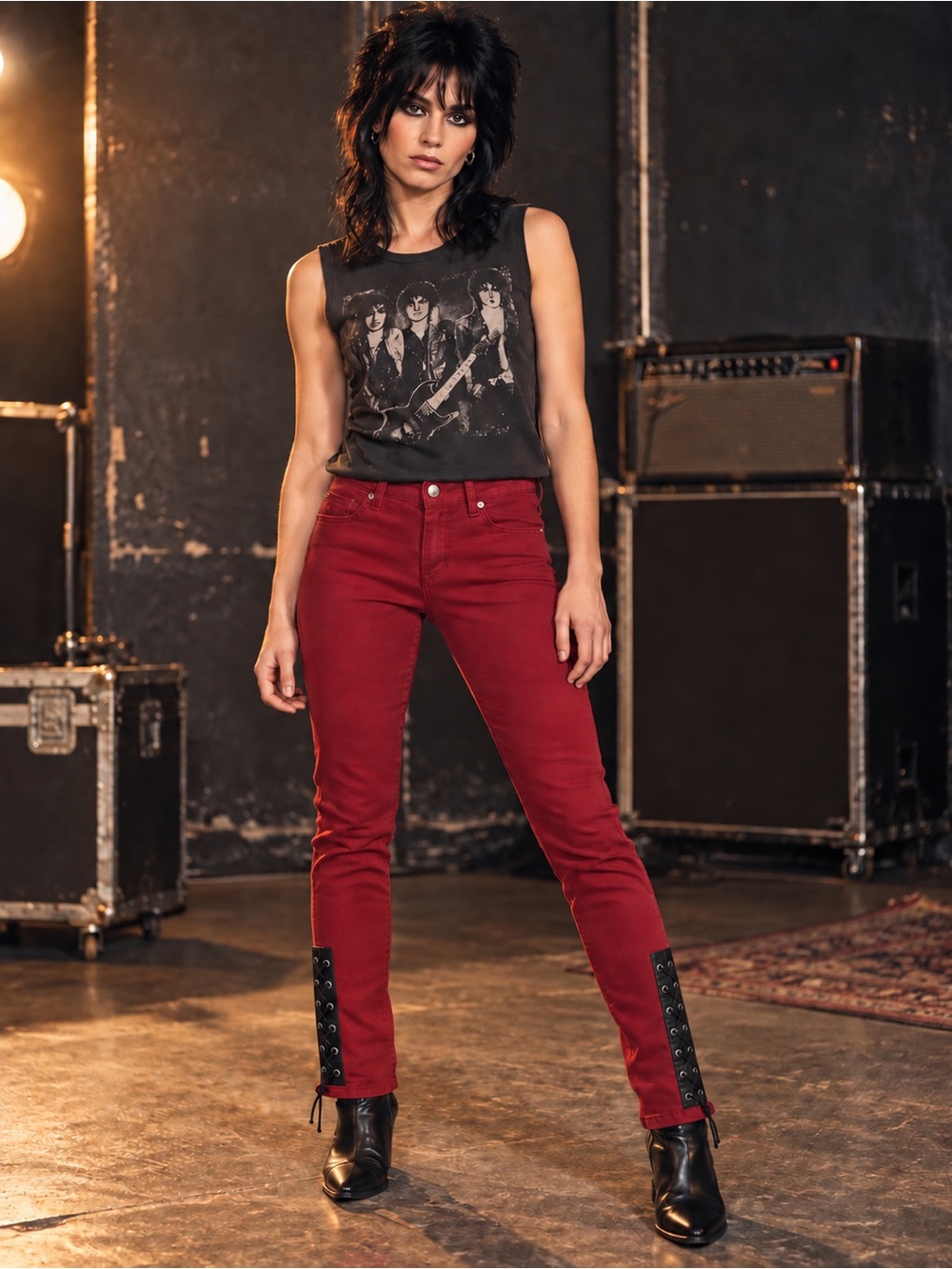 Joan Jett x Tripp NYC Red Lace Up Skinny Jeans Low Rise Punk Rock Size 4